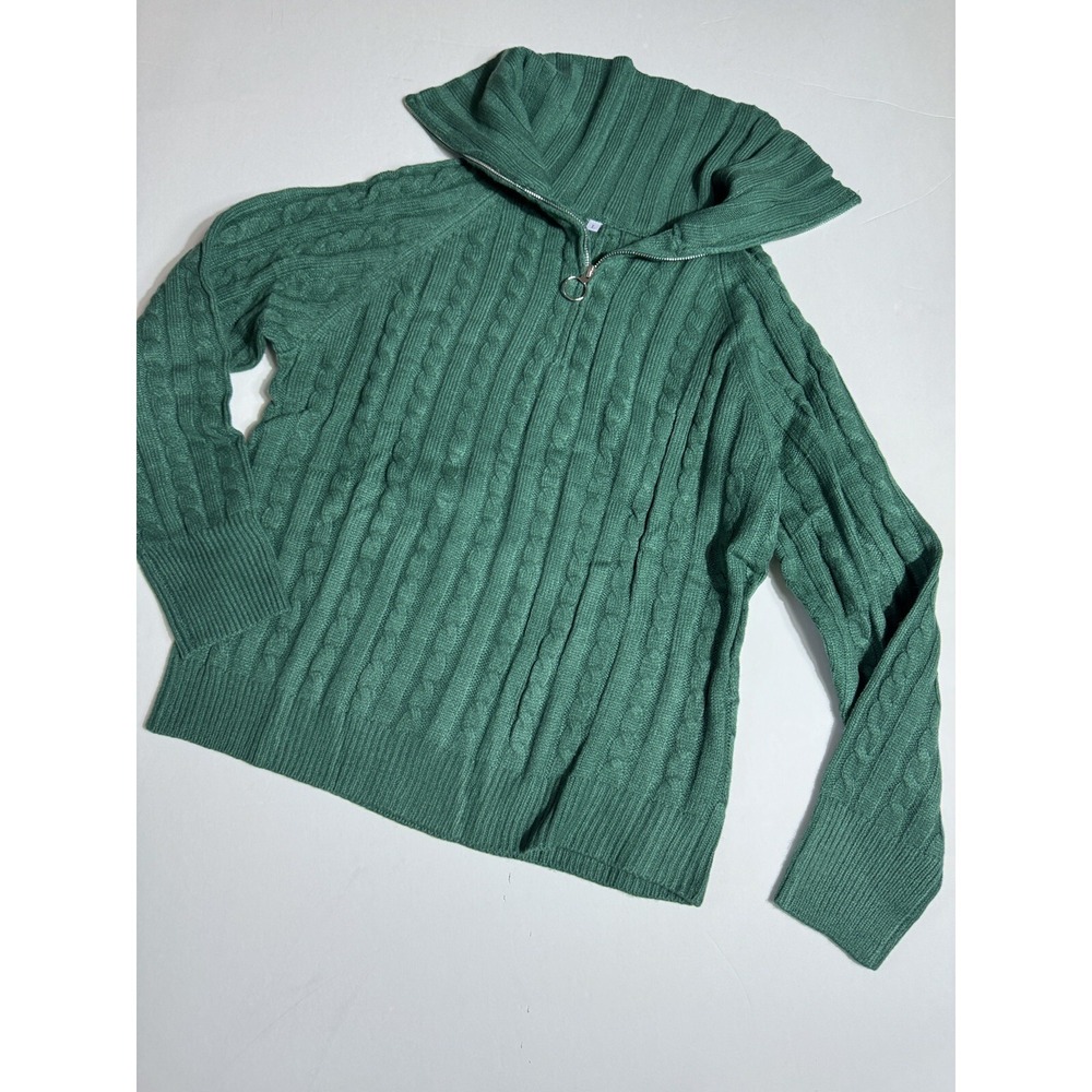 Women Solid Crochet Knitted Pullover Zipper Collar Thicken Jumper‎ Autumn Sz L